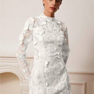 SHEIN White Floral Long Sleeve Dress